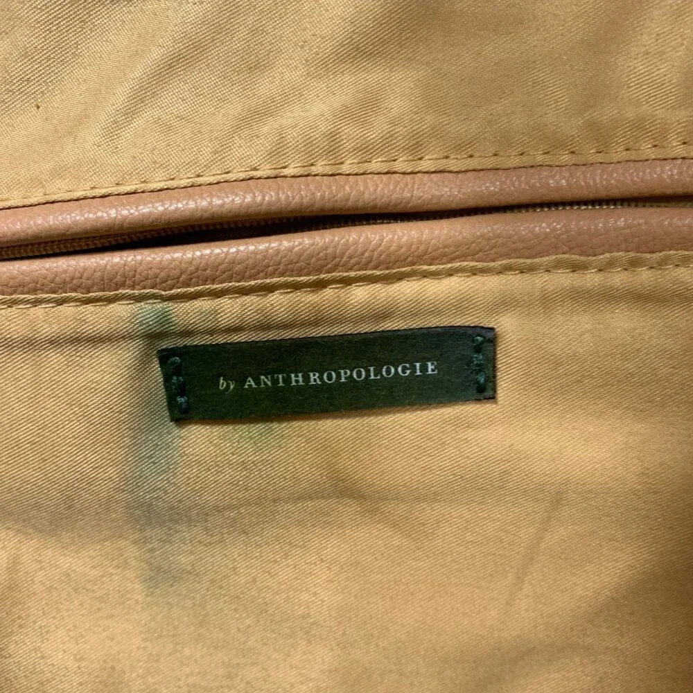 ANTHROPOLOGIE Womens Camel Tan Faux Leather Crescent Crossbody Slouchy Purse